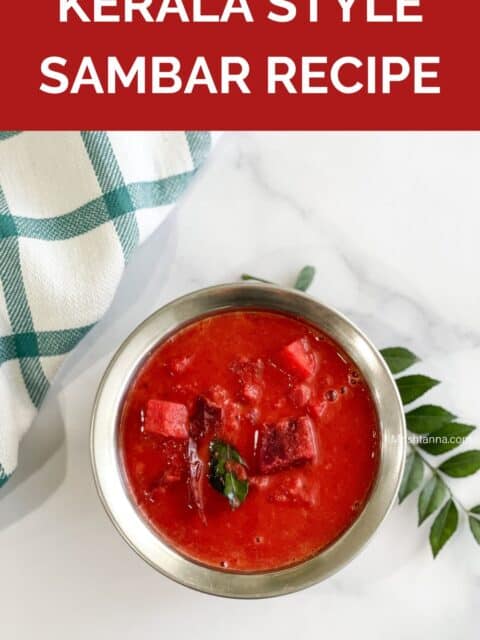 A pot of Kerala style Sambar is on the table.